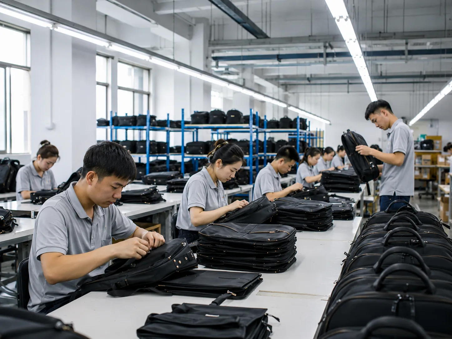 Large scale backpack manufacturing workshop