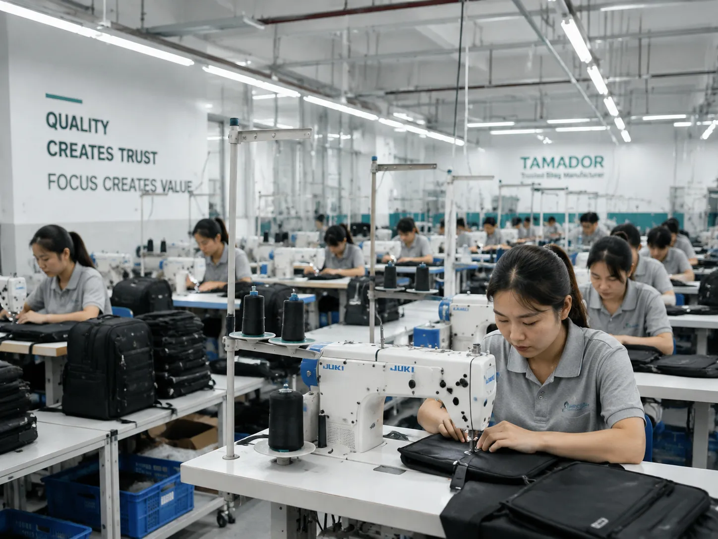Real bag production line and skilled workers